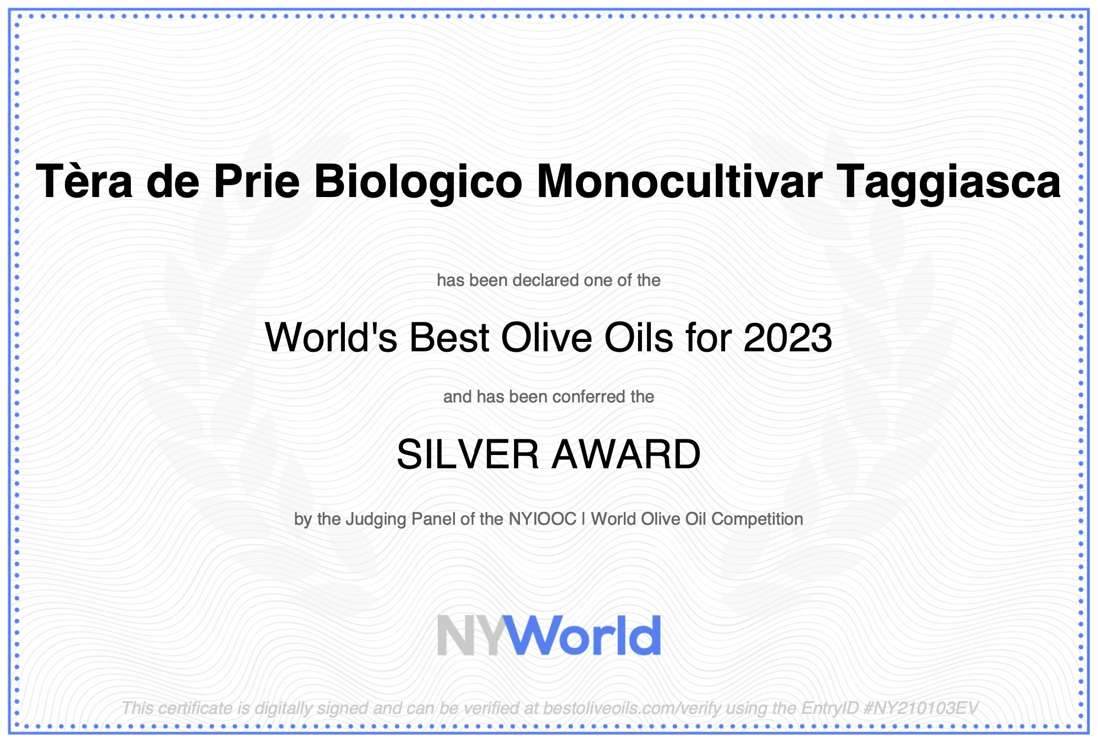Silver Medal NYIOOC 2023 – New York International Olive Oil Competition